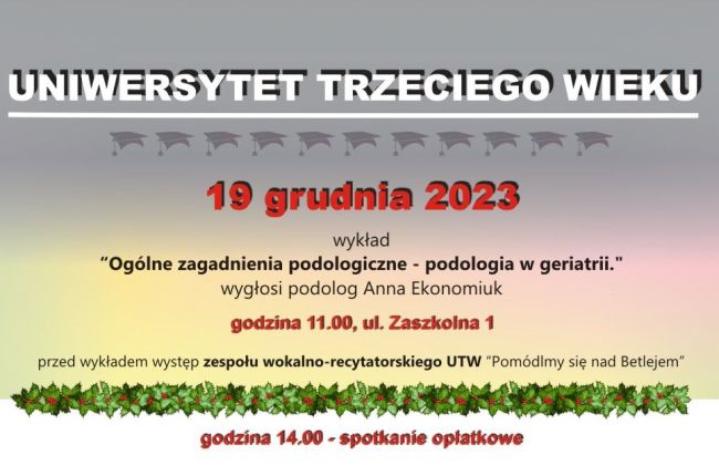 Wykład oraz spotkanie opłatkowe Słuchaczy Uniwersytetu Trzeciego Wieku 2023 