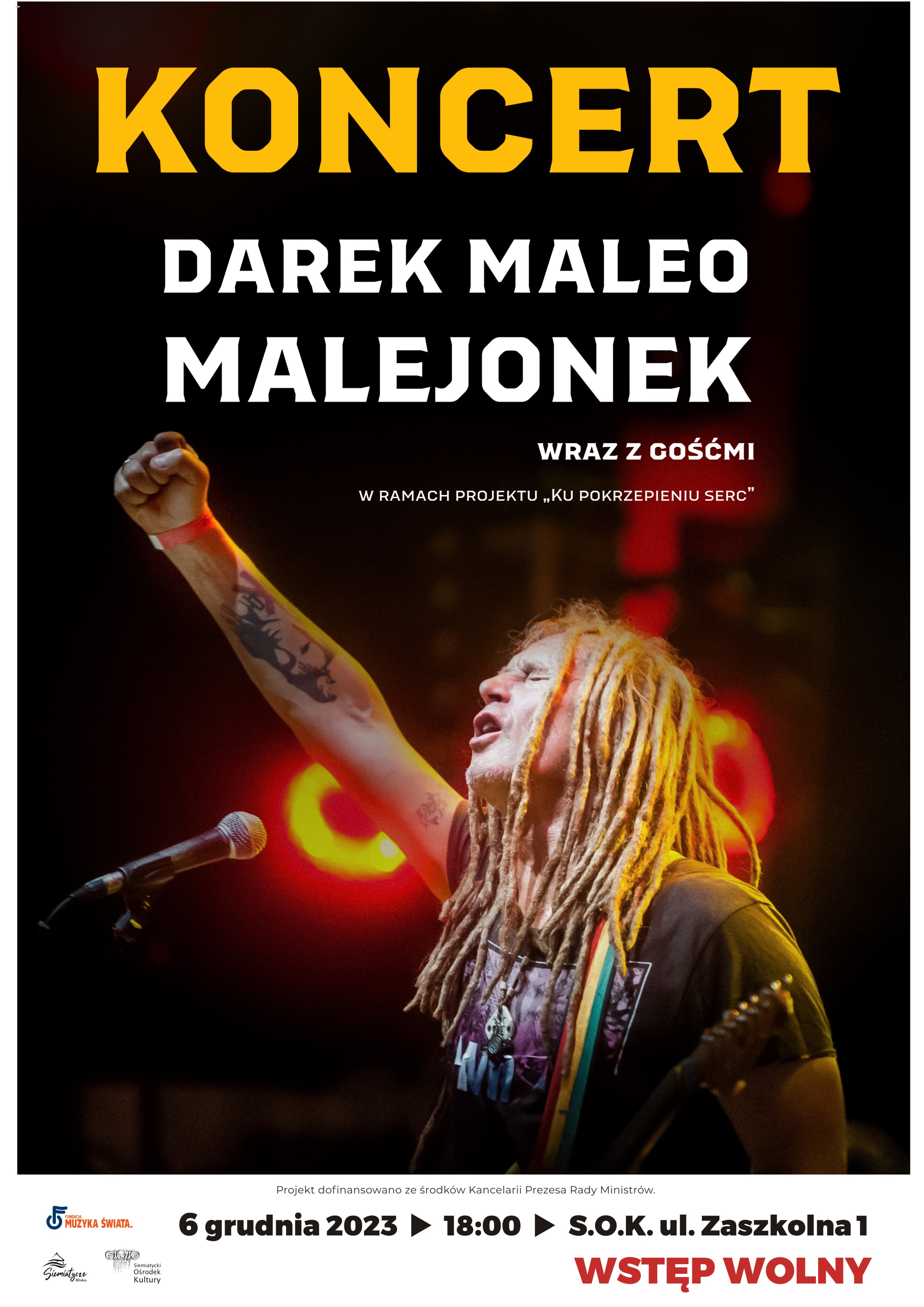 Grafika promująca koncert Darek Maleo Malejonek wraz z gośćmi.