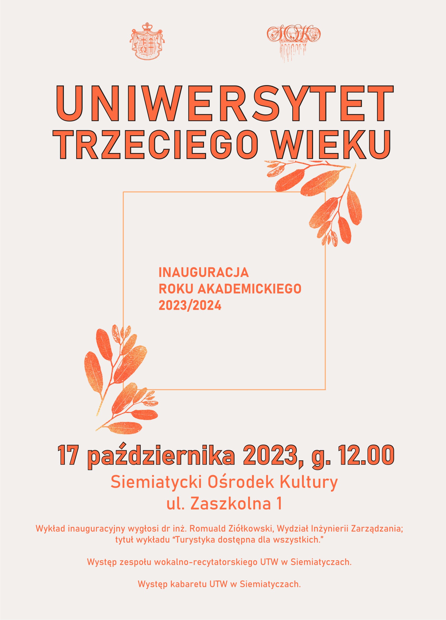 Grafika promująca wydarzenie Inauguracja roku akademickiego 2023/24 Uniwersytetu Trzeciego Wieku 