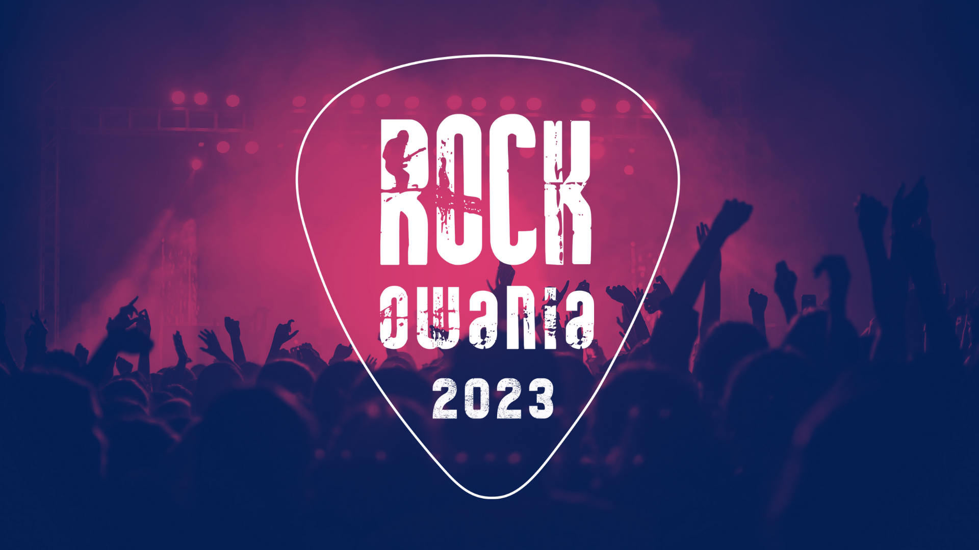 Grafika przedstawiająca scenę oraz ludzi z dużym napisem Rockowania 2023.