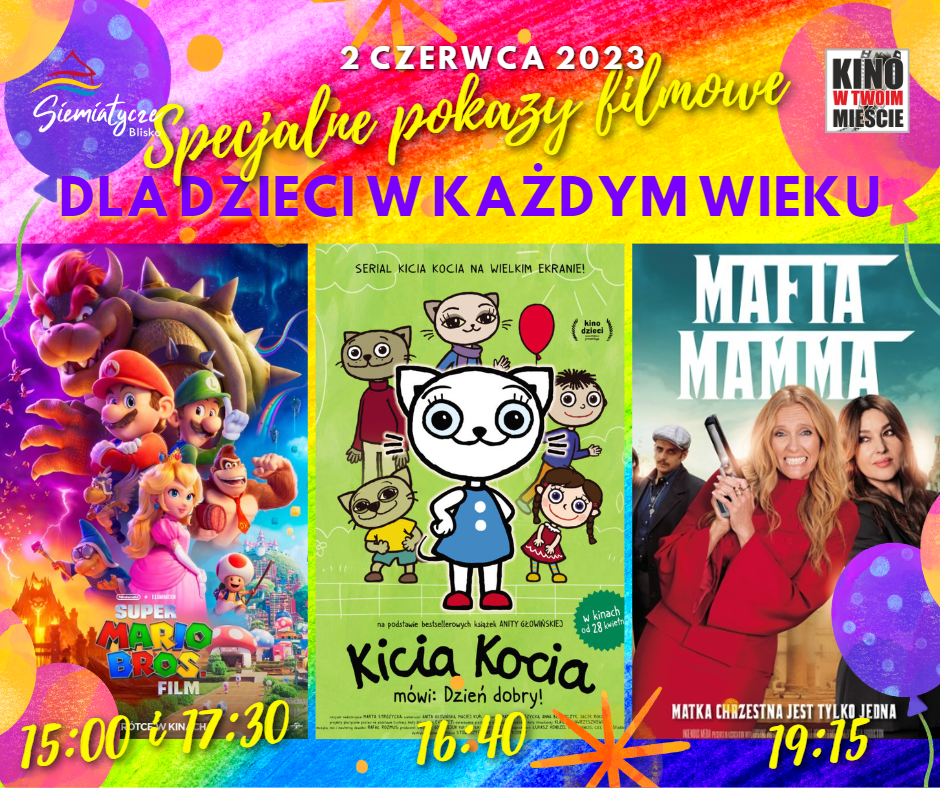 Plakaty kinowe filmów, które będą wyświetlane w Siemiatyczach 2 czerwca