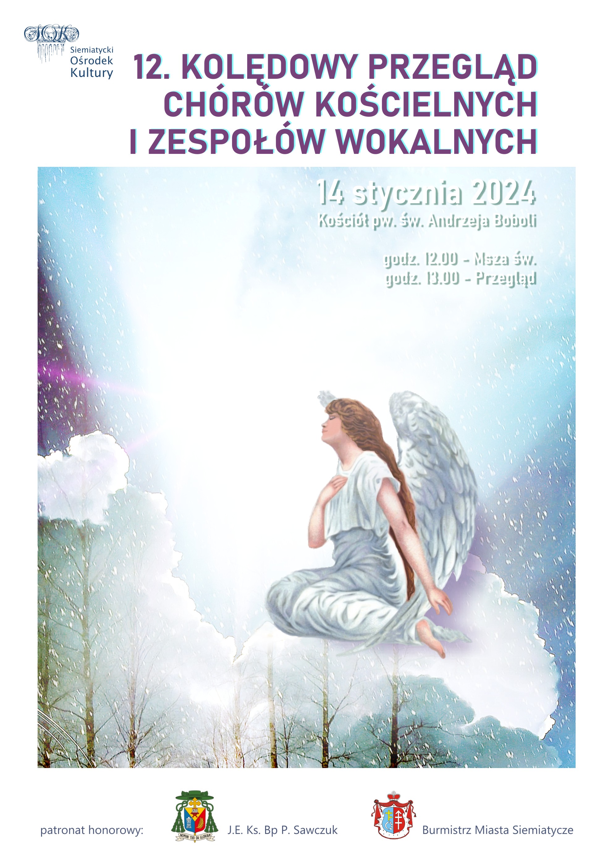 Grafika promująca 12. Kolędowy Przegląd Chórów Kościelnych i Zespołów Wokalnych Siemiatycze 2024 