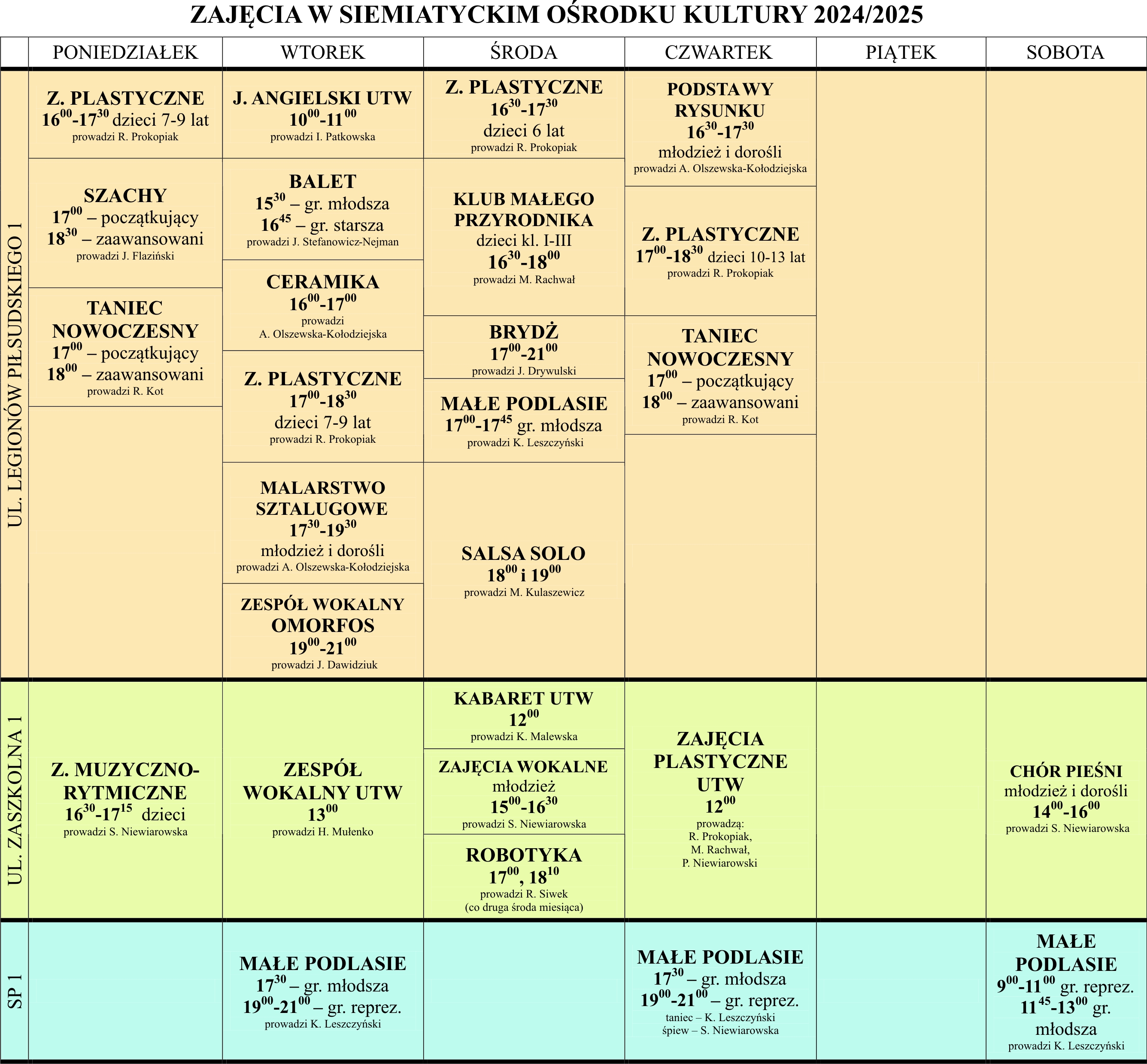 Rozkład zajęć w S.O.K. 2024/25